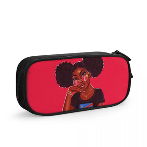 African Girls Prints Pencil Case Pen Box Women Cosmetic Bags