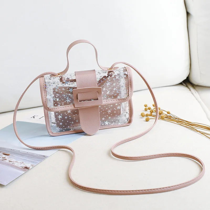 Small Square Bag Casual Messenger Bag Female Handbag Crossbody Hollow Star Trans