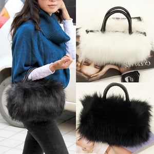 Temperament Lady Bag Durable PU Leather Faux Fur Handbag