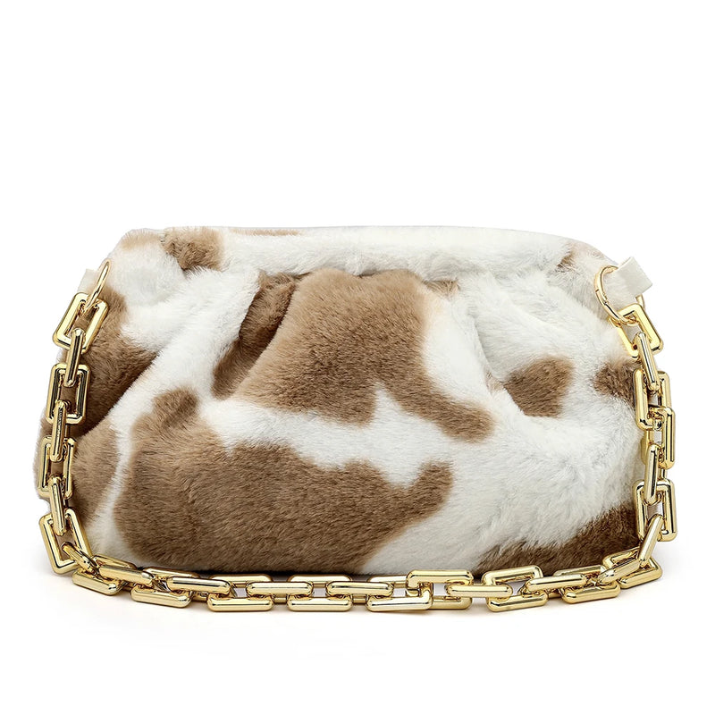Retro Animal Pattern Shoulder Bag Totes for Women Plush Street Chain Handbags