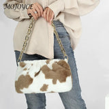 Retro Animal Pattern Shoulder Bag Totes for Women Plush Street Chain Handbags