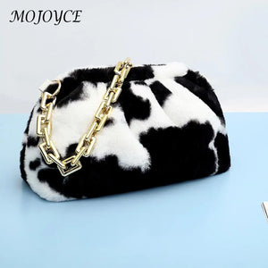 Retro Animal Pattern Shoulder Bag Totes for Women Plush Street Chain Handbags