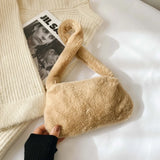 Animal Print Plush Shoulder Bags for Women Winter Furry Ladies Clutch Purse Hand