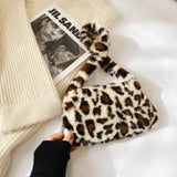 Animal Print Plush Shoulder Bags for Women Winter Furry Ladies Clutch Purse Hand