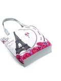 Floral Eco Reusable Linen Bag with Paris Tower Print