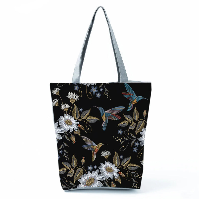 Floral Eco Reusable Linen Bag with Paris Tower Print