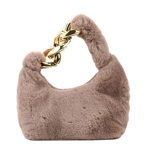 Plush Handbags Western Style Shoulder Bags Chain Texture Underarm Bag