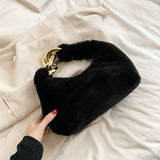 Plush Handbags Western Style Shoulder Bags Chain Texture Underarm Bag