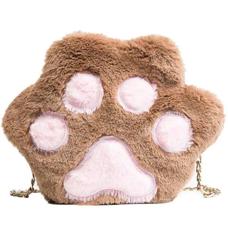 Sweet Girl Shoulder Bag Plush Cat Paw Metal Chain Messenger Bags