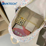 Floral Printed Bookbag Student Rucksack Nylon Daypack for Girls
