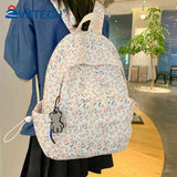 Floral Printed Bookbag Student Rucksack Nylon Daypack for Girls