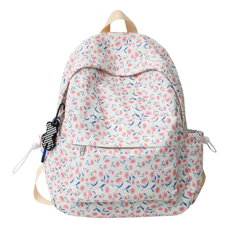 Floral Printed Bookbag Student Rucksack Nylon Daypack for Girls
