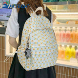 Floral Printed Bookbag Student Rucksack Nylon Daypack for Girls