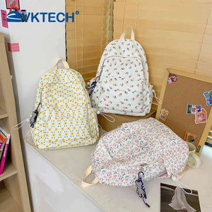 Floral Printed Bookbag Student Rucksack Nylon Daypack for Girls