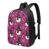 Halloween Eyeball Student School Bag USB Charge Laptop Back Pack
