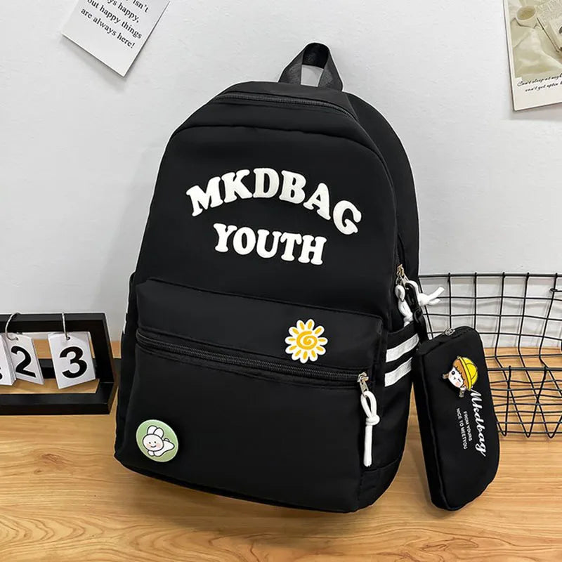 Nylon Women Backpack Letter Printed Shoulder Bag School Bag