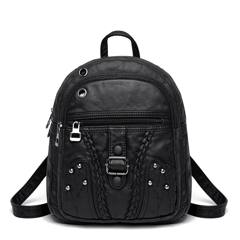 Women Soft Leather Backpack Female High Travel School Backpack