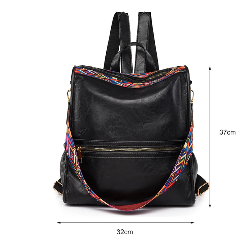 Retro PU College School Backpack for Women