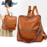Retro PU Leather College Shoulder School Backpack Large Capacity
