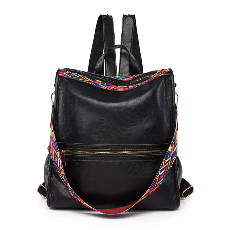 Retro PU Leather College Shoulder School Backpack Large Capacity