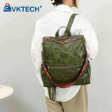 Retro PU Leather College Shoulder School Backpack Large Capacity