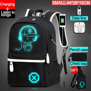 Luminous Animation School Bags USB Charge Anti-theft Laptop Backpack
