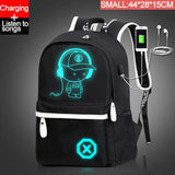 Luminous Animation School Bags USB Charge Anti-theft Laptop Backpack