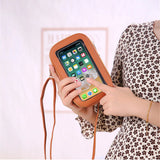 Women's Leather Shoulder Bag with Touch Screen Cell Phone Purse