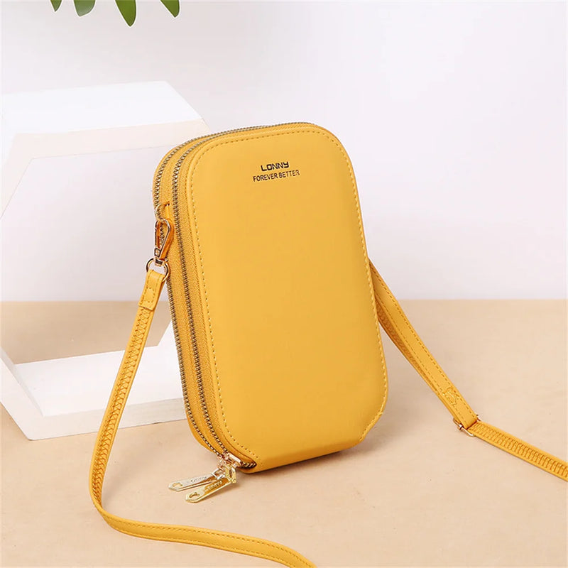 Women's Leather Shoulder Bag with Touch Screen Cell Phone Purse