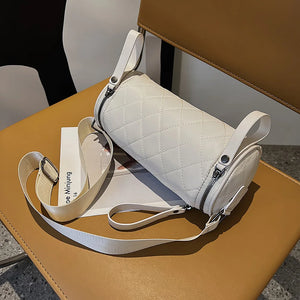 Diamond Lattice Leather Cylinder Pillow Bag Women Shoulder Crossbody Handbag