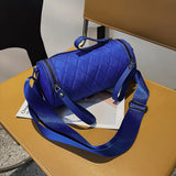 Diamond Lattice Leather Cylinder Pillow Bag Women Shoulder Crossbody Handbag
