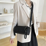 Diamond Lattice Leather Cylinder Pillow Bag Women Shoulder Crossbody Handbag
