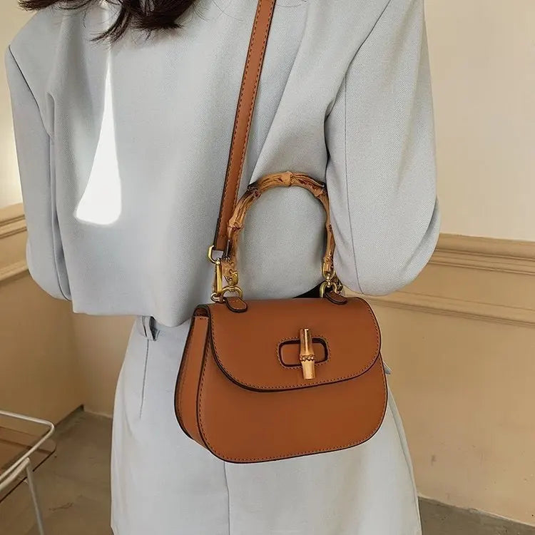 Bamboo Handle Women Handbags Shoulder Bags Pu Leather Crossbody Bag