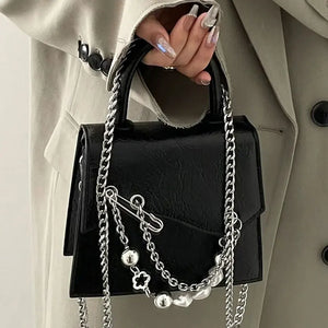 Y2k Vintage Beaded Square Shoulder Bag Chain Mini Crossbody Purse