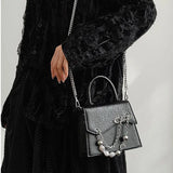 Y2k Vintage Beaded Square Shoulder Bag Chain Mini Crossbody Purse