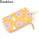 Bear Print Women Key Holder Small Wallet Zipper Car Keys PU Leather