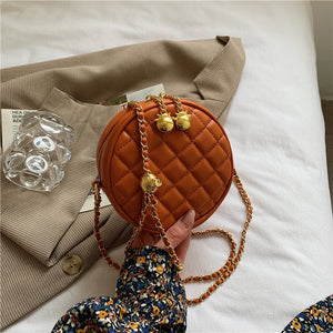 Bell Chain Messenger Bag Women's Solid Pu Diamond Check Shoulder Bag