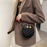 Bell Chain Messenger Bag Women's Solid Pu Diamond Check Shoulder Bag