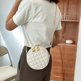 Bell Chain Messenger Bag Women's Solid Pu Diamond Check Shoulder Bag
