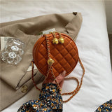 Bell Chain Messenger Bag Women's Solid Pu Diamond Check Shoulder Bag