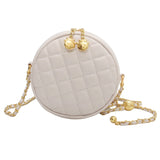 Bell Chain Messenger Bag Women's Solid Pu Diamond Check Shoulder Bag