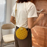 Bell Chain Messenger Bag Women's Solid Pu Diamond Check Shoulder Bag