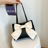 Bow Shoulder Bag Women's Top Handle PU Leather Casual Handbag