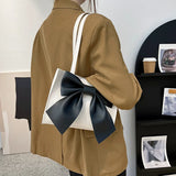 Bow Shoulder Bag Women's Top Handle PU Leather Casual Handbag