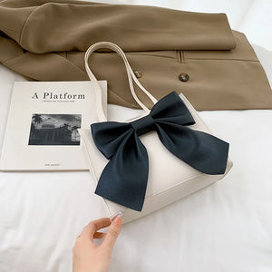 Bow Shoulder Bag Women's Top Handle PU Leather Casual Handbag