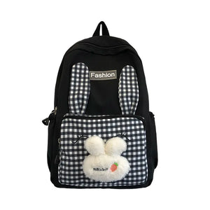 Big Student Backpack Face Rabbit Rucksack Girls School Bag