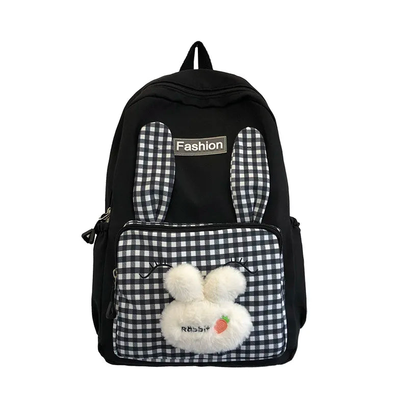 Big Student Backpack Face Rabbit Rucksack Girls School Bag