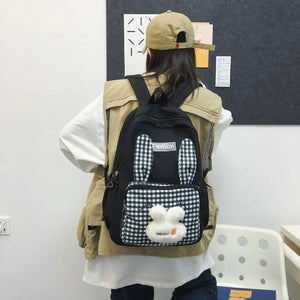 Big Student Backpack Face Rabbit Rucksack Girls School Bag