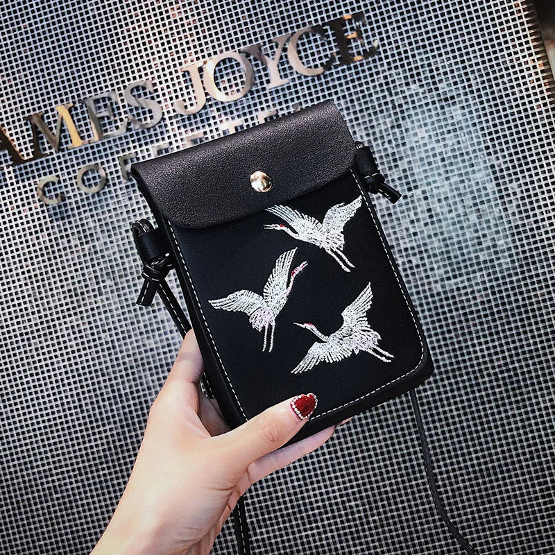 Bird Embroidery Mini Crossbody Bag for Women Girls