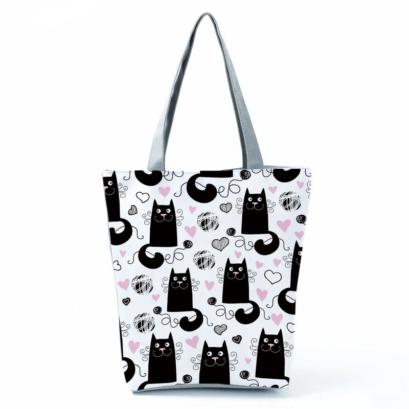 Cartoon Cat Printed Shoulder Bag Eco Reusable Tote Girl Women Gift